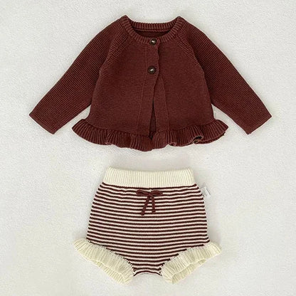 2025 New Autumn Toddler Baby Girl Clothes Set 0-3Yrs Infant Baby Girls Clothing Suit Long Sleeved Cardigan Sweater+PP Shorts