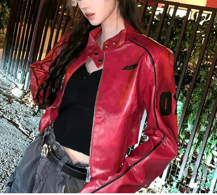 Hot Sale High Street Crop Jacket Hip Hop Streetwear Casual Short Leather Coat Zipper Fall Women Casual PU Jackets Girls Outwear