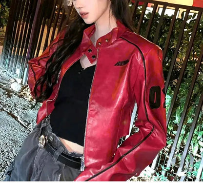 Hot Sale High Street Crop Jacket Hip Hop Streetwear Casual Short Leather Coat Zipper Fall Women Casual PU Jackets Girls Outwear