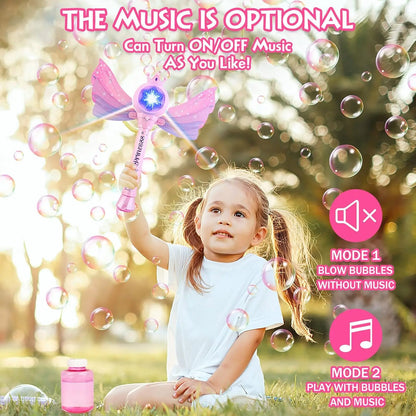 Children's Bubble Machine, Glowing Princess Bubble Stick, with Music and Detachable Wings, Outdoor Indoor Garden Party Toy