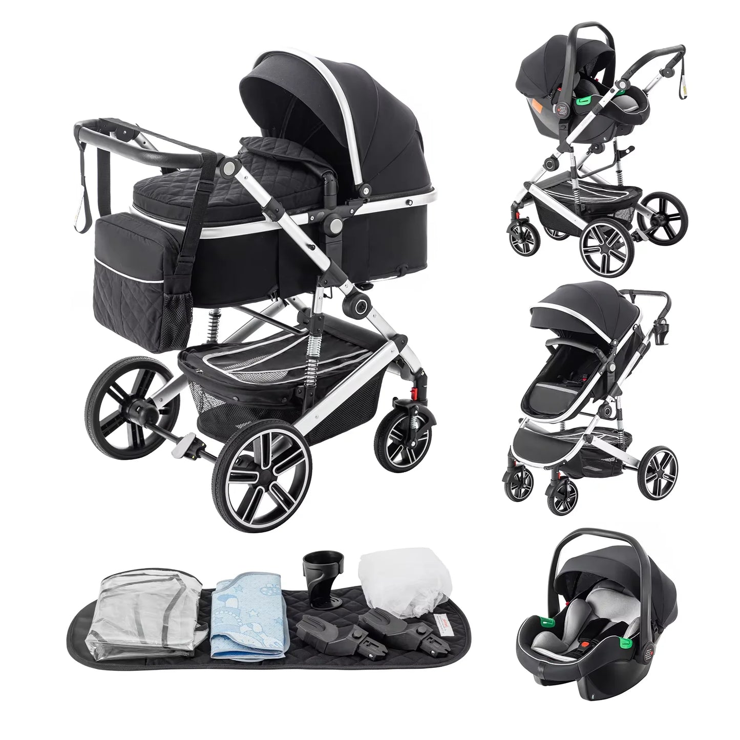 Baby Stroller 3 in 1 Luxurious Portable Travel Baby Carriage Fold Pram High Landscape Aluminum Frame Newborn Infant Stroller