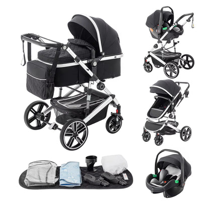 Baby Stroller 3 in 1 Luxurious Portable Travel Baby Carriage Fold Pram High Landscape Aluminum Frame Newborn Infant Stroller