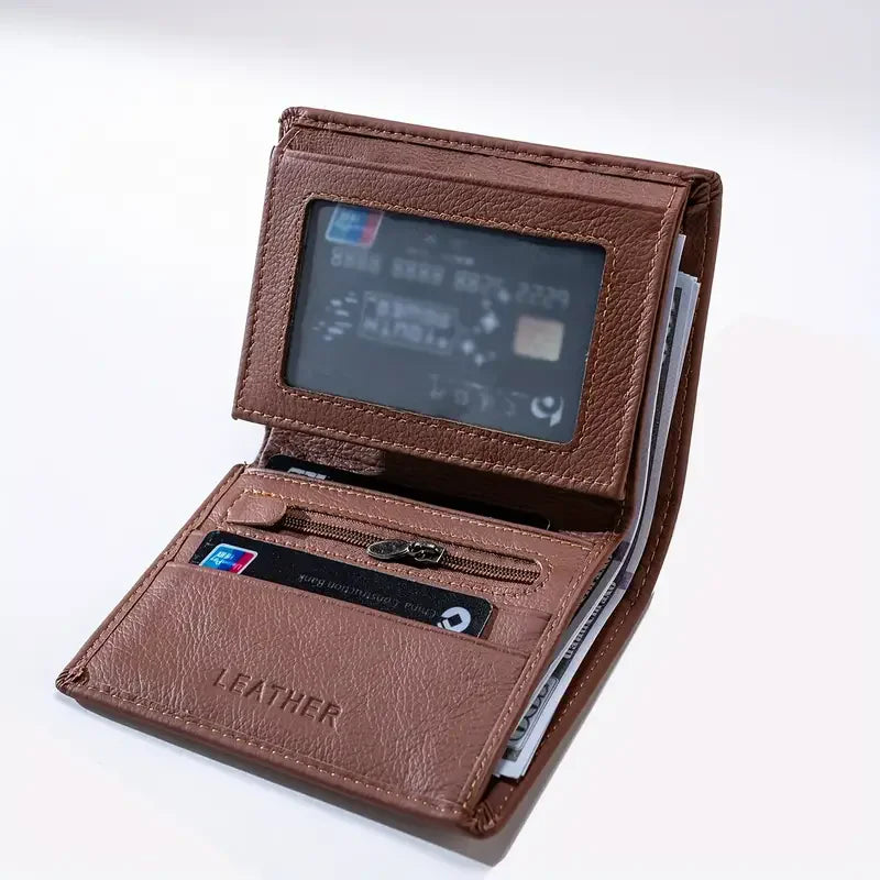 Mens Wallet Genuine Leather RFID Blocking Vintage Vertical Short Credit Card Holder Coin Purse Money Bag Slim Travel Gift