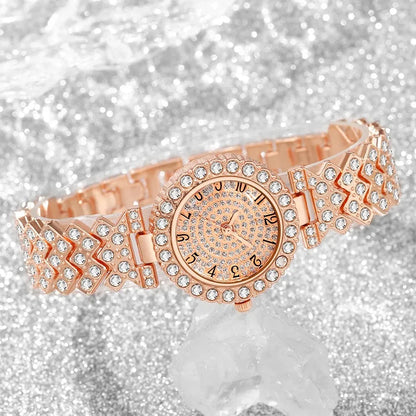 5PCS Luxury Rhinestone Women's Quartz Watch Rhinestone  Jewelry Set Elegant Ladies Bracelet Strap Wristwatches（Without Box）
