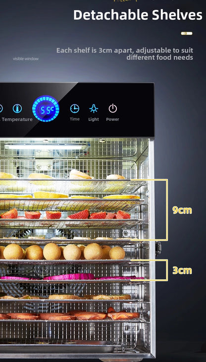 8-Tier Stainless Steel Food Dehydrator,Commercial Power, Digital Thermostat(30°C-90°C), for Jerky/Fruits/Herbs, BPA-Free