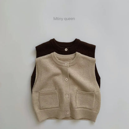 Children's Coat Autumn Children's Minimalist Pocket Sweater Kids Boys Girls Solid Color Cardigan Round Neck Vest Knitted Sweater