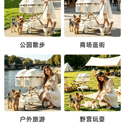 A6-2 Twin Pet Stroller Aluminum Alloy Detachable Foldable Lightweight Separate Travel Cart for Dogs Cats