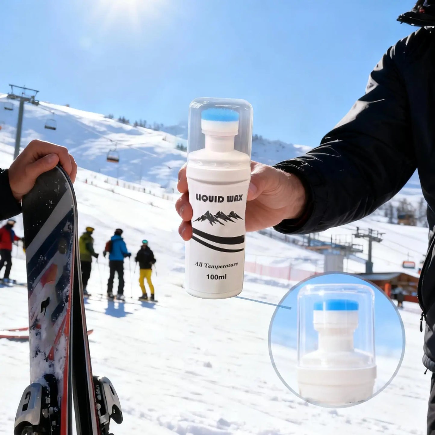 Čiuožimo vaškas (pasta) visoms temperatūroms su aplikatoriumi, 100 ml. Visų oro sąlygų snieglenčių vaškas žiemos sportui, laukui, sniego parkui, šaltam orui.