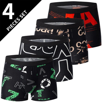 4/10piece Set Of European And American Men's Fashionable Printed Boxer Shorts Loose Oversized Elastic Waist Underwear Base Short