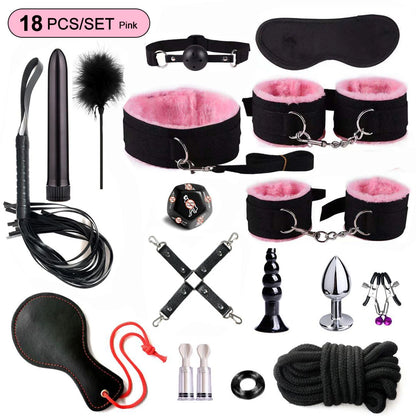 Hot Exotic Bed Bondage Set BDSM Kits Exotic Sex Toys For Women  Adults Games Leather Handcuffs Whip Gag Nipple Clamps Sex Shop