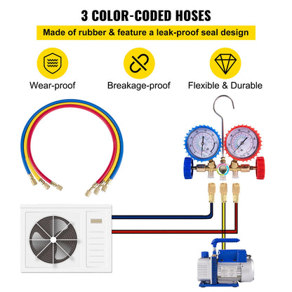 SucceBuy 1.8 CFM - 4.8 CFM Refrigerant Vacuum Pump Kits HVAC 1/3HP 1/4 HP with Manifold Gauge for Household Air Conditioning