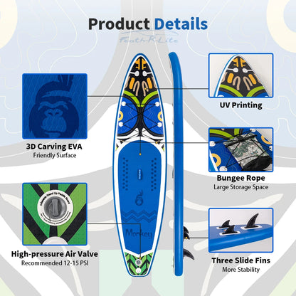 Feath-R-Lite Inflatable Stand Up Paddle Board 335cm 11 'SUP Board Monkey Design Light Weight Touring Yoga Kit