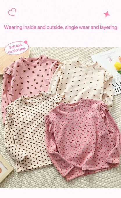 1pcs Autumn Winter Children's T-Shirts Baby Floral Print Tops Kids Round Neck Long Sleeve Base Shirt Girls Tshirts Clothes