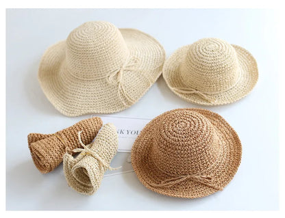 Summer New Parent-child Straw Hat Girl Casual Solid Foldable Big Brim Holiday Hats Baby Boy Beach Fisherman's Cap