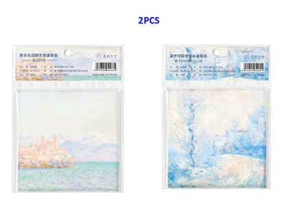 Painting Memo Pad Monet Van Gogh No-sticky Note Decal Scrapbooking DIY Notepad Diary Stationery School Supplies