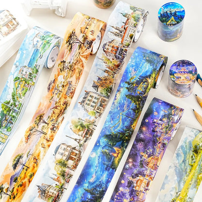 45mm * 2m Free Wind Series Retro Watercolor Landscape PET Stickers Creative Decor DIY Diary Scrapbook Collage Aesthetic Supplies