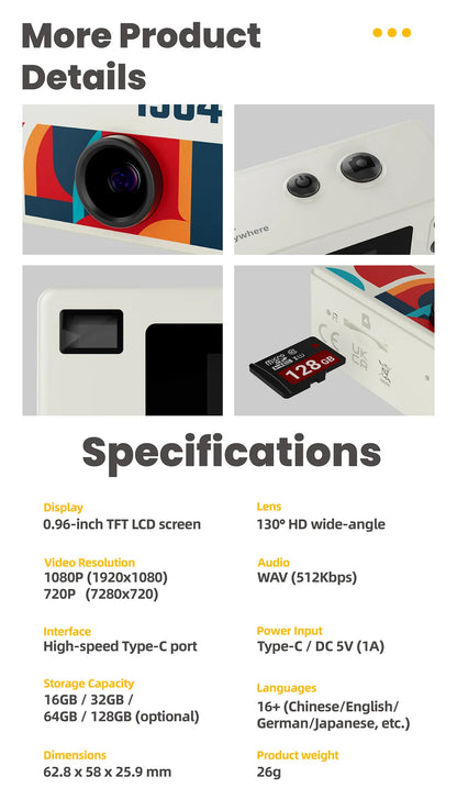 Mini Digital Camera 0.96 Inch Keychain Camera Retro Support Memory Card 1080P Very Small Camcorder Video Recorder with Flash