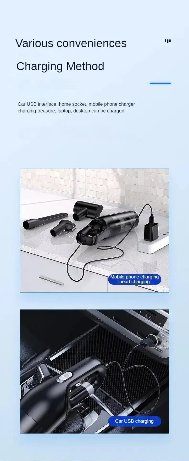 Handheld Vacuum Cleaner Rechargeable Portable Vacuum Cleaner Car & Home Dual Purpose Wireless Dust Catcher Pet Hair 10000PA 120W Powerful Suction  for cleaning carpets, seats, and floors