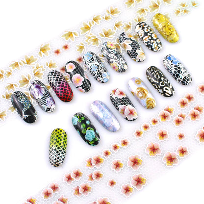 16Pc Holographic Nail Foil Set Starry Transfer 20*4cm Sticker Laser Flowers Leopard Mix Design Decal DIY Nail Art Decoration