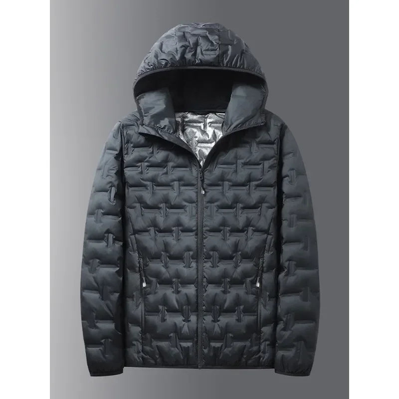 Winter white down jacket men's graphene self heating windproof pleated hooded down jacket casual warm down jacket men's coat