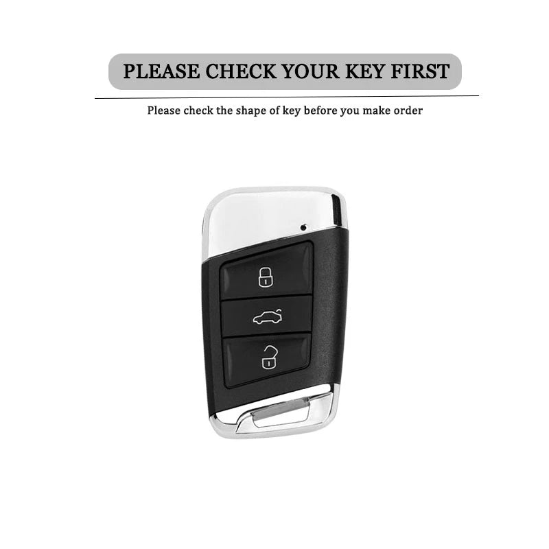 Leather Car Key Case Cover Shell Holder for Skoda Kodiaq Remote Control Key Cover Metal Housing Keyless Protector Accessories