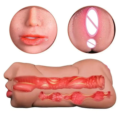 Realistic Vagina3 IN 1 Artificial Masturbator Cup Male Soft Pocket Pussy Deep Throat Oral Blowjob Silicone Massager Sex Toys