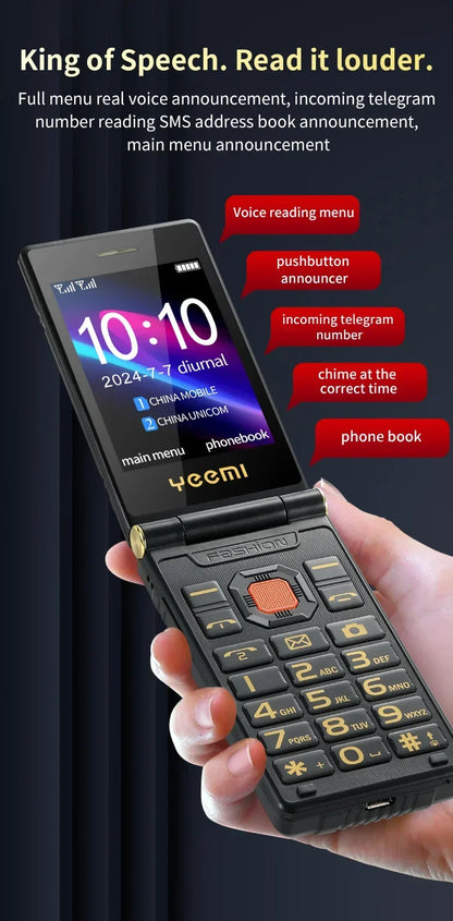 YeeMI M7+ 4G Rugged Feature Phone Big Button Full Band Flip Phone Dual SIM Dual Screen Cellphone For Old Man 6800mAh Big Battery