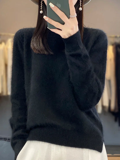 100% Mink Cashmere Sweater Women's Half High Collar Pullover Long Sleeve Cashmere Knitwear Fashion Autumn Winter Female Clothing