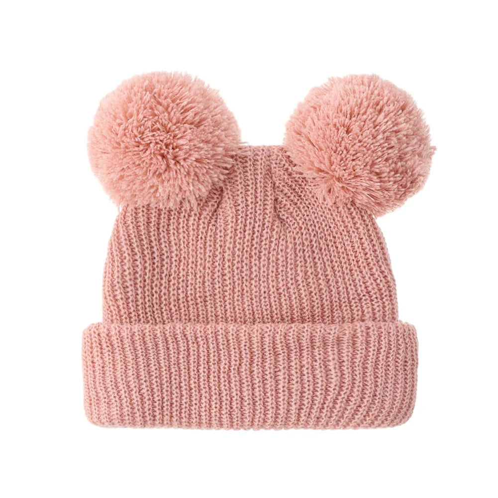 0-12M Solid Knitted Cute Pom Pom Cap Newborn Boys Girls Turban Hats Hospital Bonnets Infant Autumn Winter Headwraps Kid Headwear