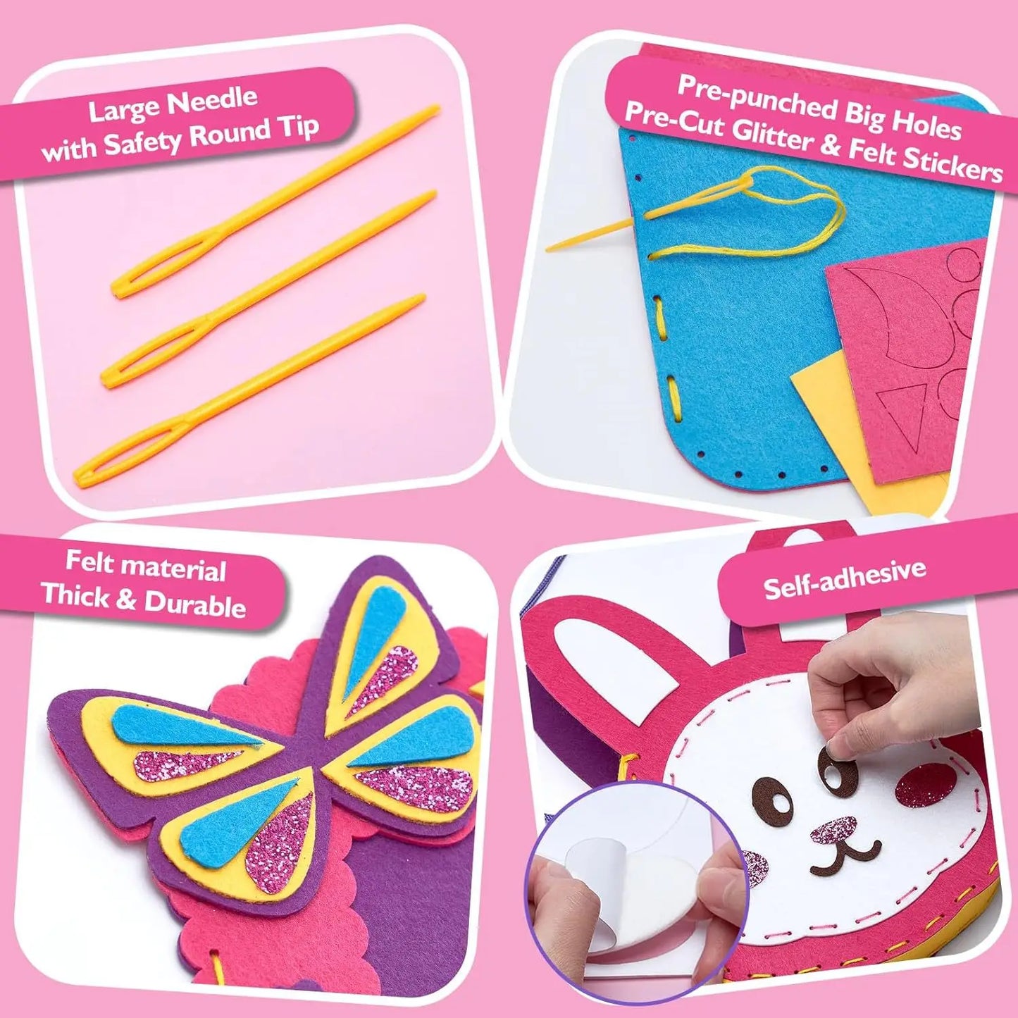 Kids DIY Sewing Bag Kit, Unicorn & Princess Theme Felt Art, 50+ Pieces Set, Creative Educational Toy for Kids
