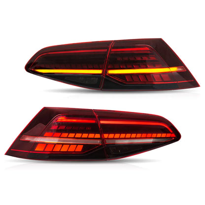 Upgraded Full LED Rear Tail Lamp Pair For VW Golf MK7 MK7.5 Hatchback 2013 to 2021, Sequential Flowing Turn Signal Design, Anti-fade Transparent Lens, Stable 12V Low Power Consumption, Fully Sealed Waterproof Structure, No Ex