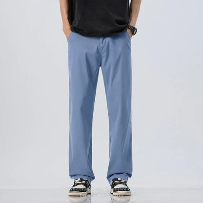 Summer Lyocell Fabric Ultra-thin Trousers Men's Loose Straight Cool Breathable Daily Sports Blue Casual Trousers Fashion Korean