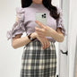 Japanese Off Shoulder Ruffle Edge Slim Short Sleeve Tshirt Women Sweet Elegant Knitted T Shirt Girl Commuting Short White Top
