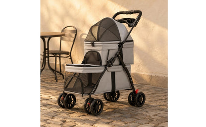 Double-Deck Pet Stroller Lockable Wheels Small Dog Feline Stroller Pet Transport Storage Pockets Removable Liner for Outdoor