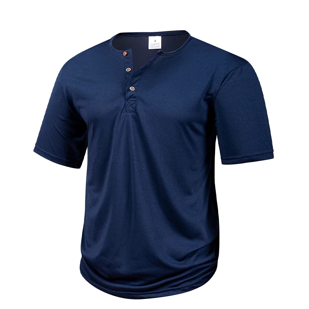 Men's Casual  Henry T Shirt Summer Brown Button Solid Color Polo Short Sleeve Breathable Comfortable Sports Loose T-shirt