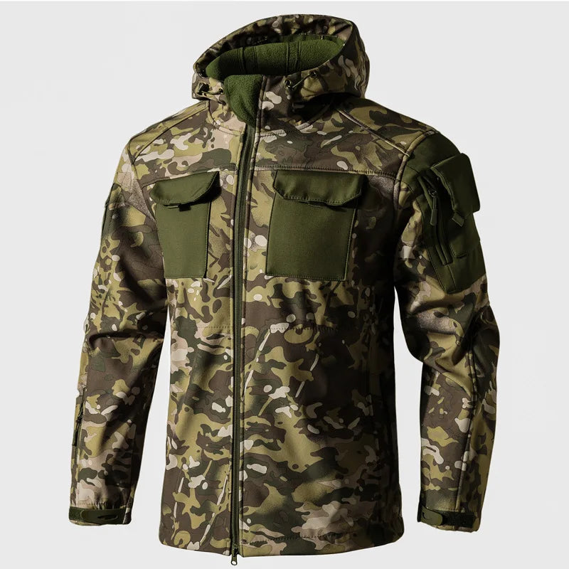 New Shark Shell Beetle Suit Winter Camo Fleece Lined Thickened Softshell Jacket Pants Set Plus Size Windproof Thermal Outdoor Ge