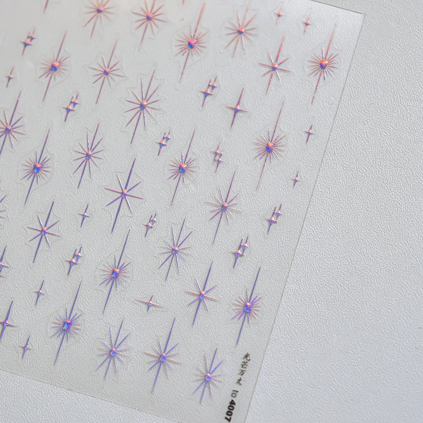 Gold Silver Starlight Laser Pink Colorful Glitter Star Bronzing Rhinestones Relief Nail Art Decorations Stickers Manicure Decals