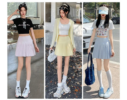 Korean Style Women Pleated A-line Skirts With Pants Mini Skirts Elastic Waist Casual High quality Summer A-line Skirts