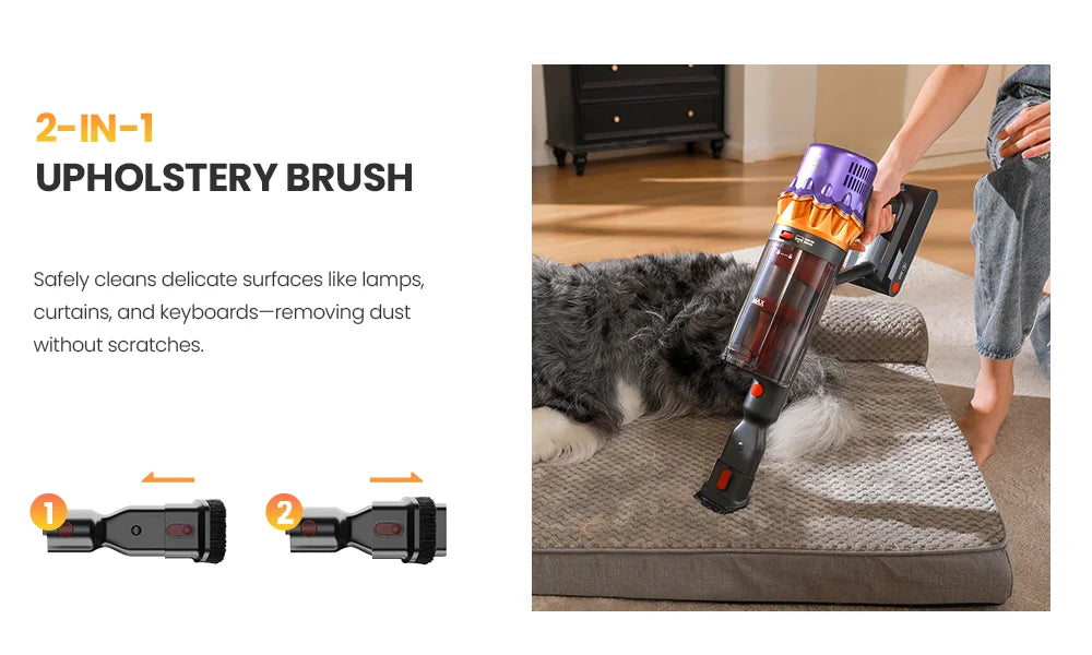 Erabros EV5 550W Cordless Vacuum Cleaner,70kPa Suction,80Mins Battery,LED Display,1.5L Dust Bin,Handheld Vacuum for Home Pet Car