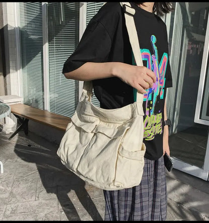 Classic Vintage Canvas Shoulder Bag Women Solid Soft Travel Women Crossbody Bag Large Capacity Fashion Handbag Tote Bag Women