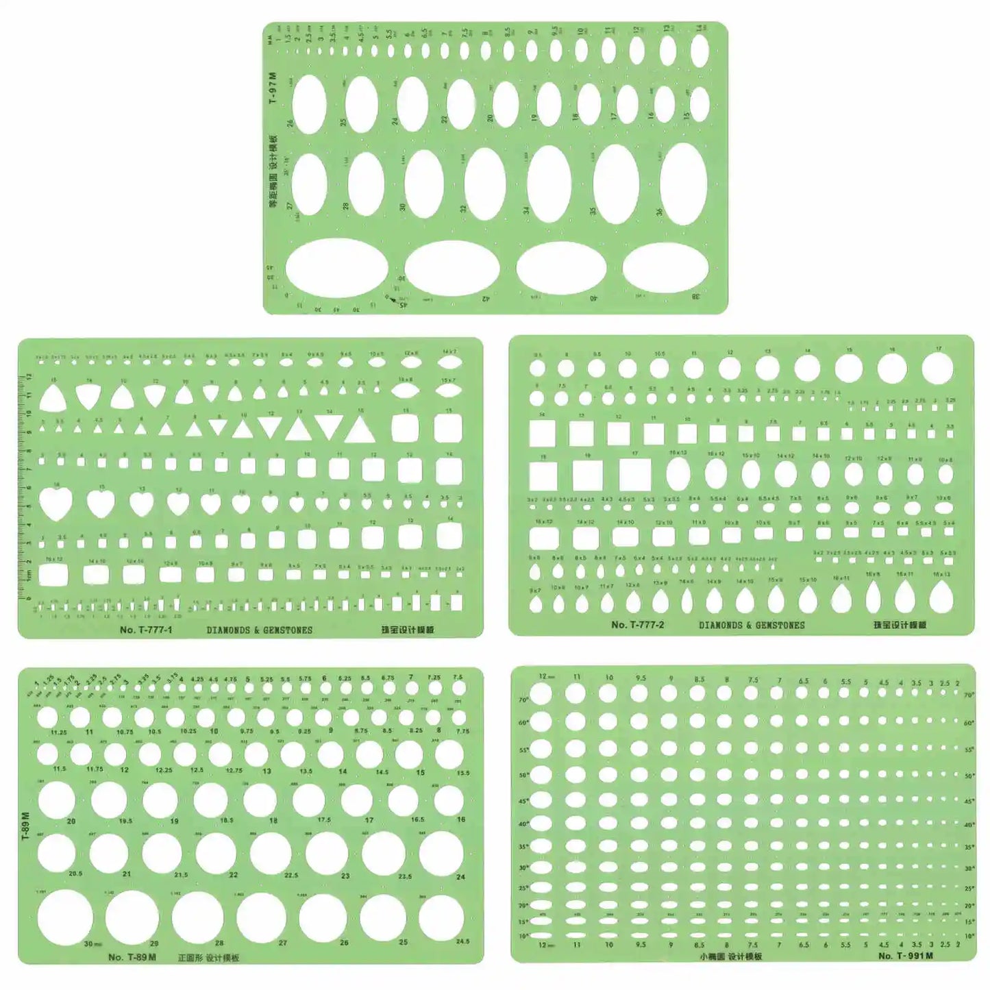 Jewelry Design Template Diamond Gemstone Drafting Ruler Kit Formwork Rulers Professional Designer Tools Supplies T-777-1 T-777-2