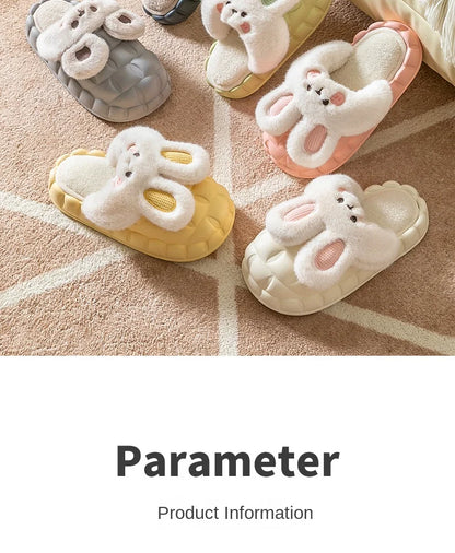 Mo Dou 2022 Winter Warm Women Slippers Waterproof Vamp Cute Rabbit Bear Decoration Indoor Outdoor Shoes Soft Plush Men Slippers