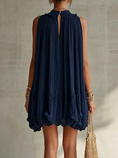 2026 Women Solid O-Neck Princess Party Dress Spring Summer Sexy Sleeveless Ladies Loose Ruched Dresses Streetwear Dropshipping