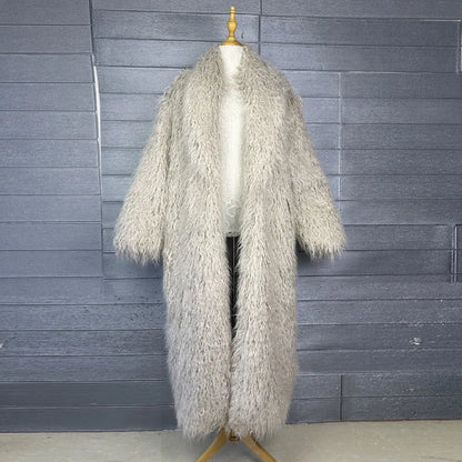 Women Faux Sheep Fur Long Coat Cardigan Thermal Loose Maxi Jackets Plush Coats Female Jacket Autumn Winter Furry Outerwear