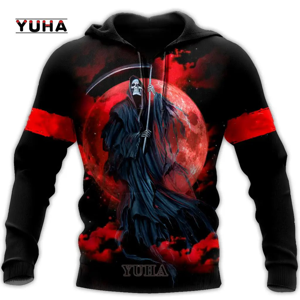 Dark  Red Skull Tattoo 3D All Over Printed Men's Hoodie & Sweatshirt Spring and  Autumn Unisex  Hoodies Casual Sportswear