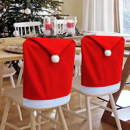 Santa Hat Chair Cover Red Non-woven Chair Back Cover Xmas Table Decoration Dining Chair Protector Christmas Party Supplies