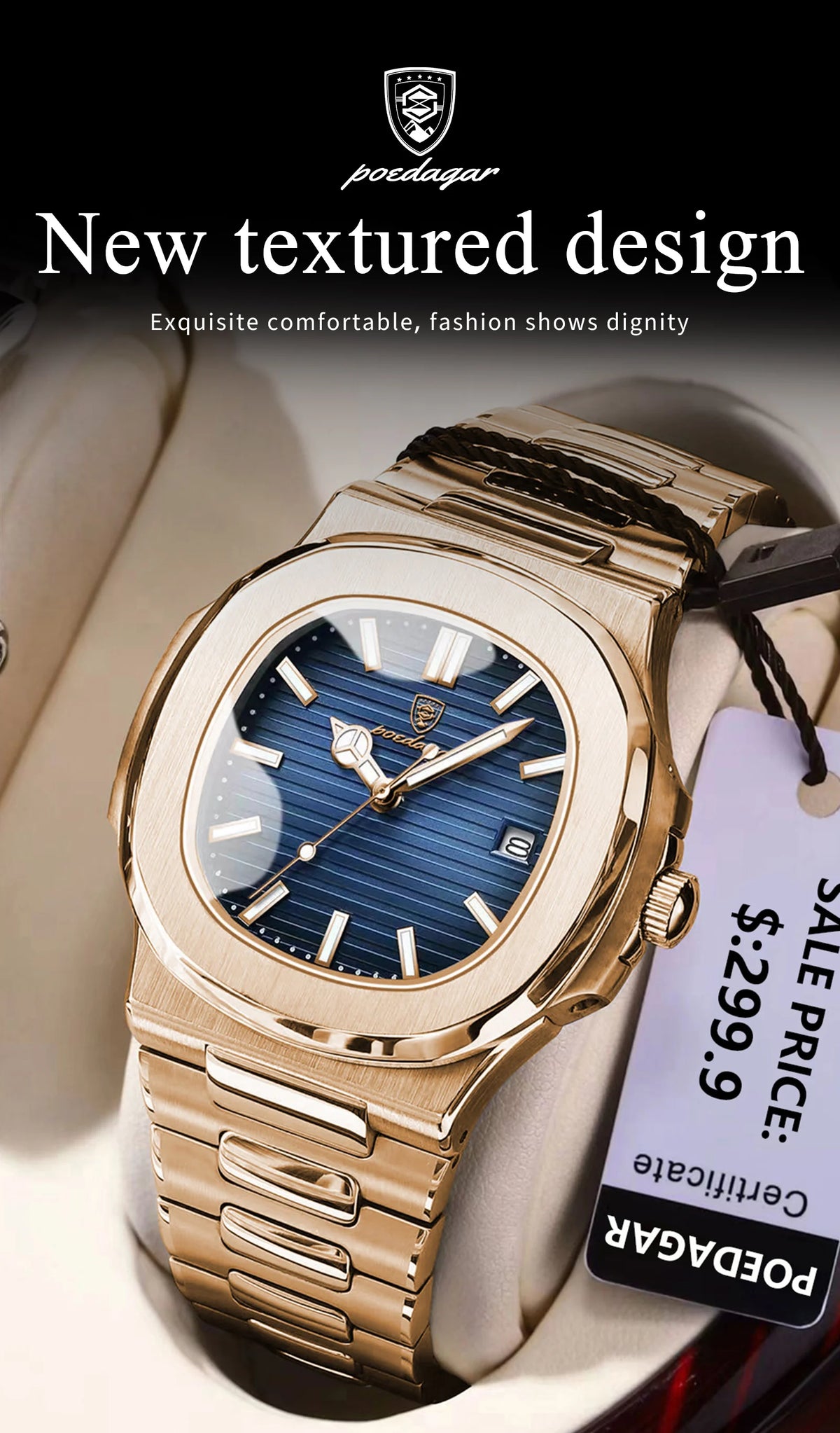 POEDAGAR Fashion Business Man Watch Waterproof Luminous Date Stainless Steel Men Quartz Watch Luxury Square Men's Watches Reloj