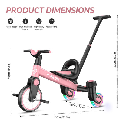 3-IN-1 Toddler Tricycle For 1.5-5 Years Old Drift Trike With 360° Spin Light Up Wheels Adjustable Seat Strong Frame Easy Assembly 3 Ride Modes Toddler Bike For Boys And Girls Indoor Outdoor Use White Pink Black Red