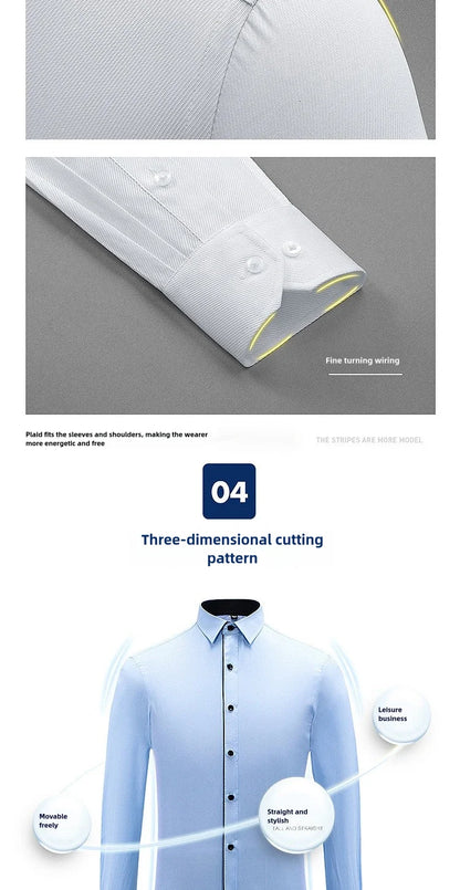 Men's Long-Sleeved Shirt Business Casual Solid Color Striped Plaid Spring Summer Free Ironing All Fit Tooling Comfortable