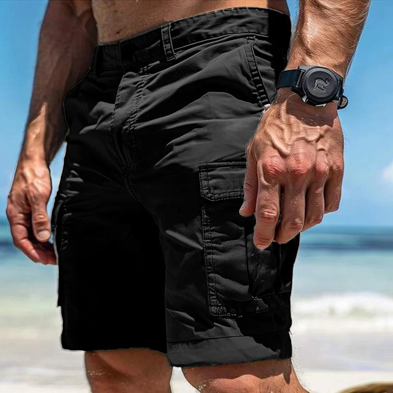 Men's Wear-Resistant Shorts Summer Beach Casual Cargo Short Pants Multi-Pocket Workwear Breathable Loose Straight Solid Shorts